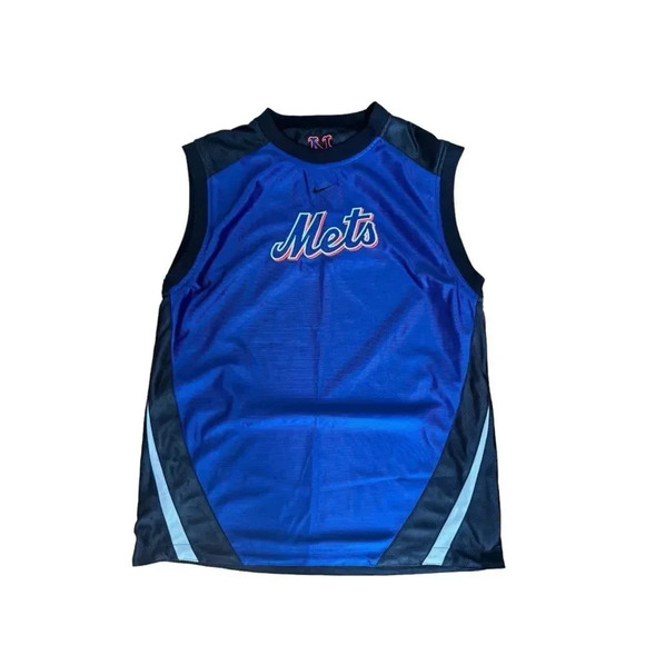 Nike Boys MLB Mets Black Blue Top Tee Reversible Muscle Sports Sleeveless Logo L - Picture 7 of 15